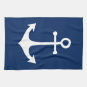 wit anker op marineblauw theedoek (Horizontaal)