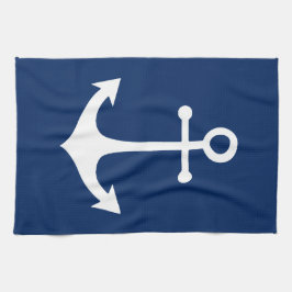 wit anker op marineblauw theedoek