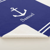 Wit anker op Navy Blue gepersonaliseerd Sherpa Deken (3/4)