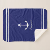Wit anker op Navy Blue gepersonaliseerd Sherpa Deken (Voorkant (horizontaal))