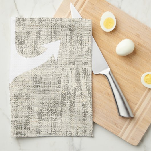 Wit anker op rustieke faux grijze jute textuur theedoek (Quarter Fold)