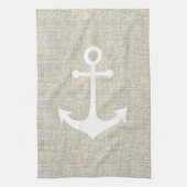 Wit anker op rustieke faux grijze jute textuur theedoek (Verticaal)