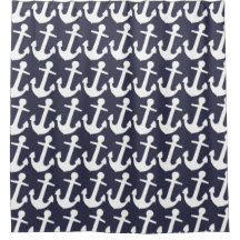 Wit Ankerpatroon op Donkerblauw, Nautisch