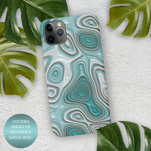 Wit Aqua Turquoise Groen Draaiend Kunstpatroon iPhone 15 Pro Max Case