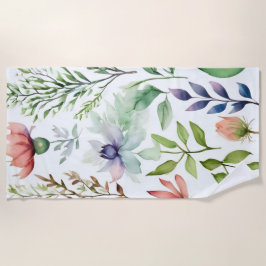 Wit Aquarel Bloem Botanische Tuin Strandlaken