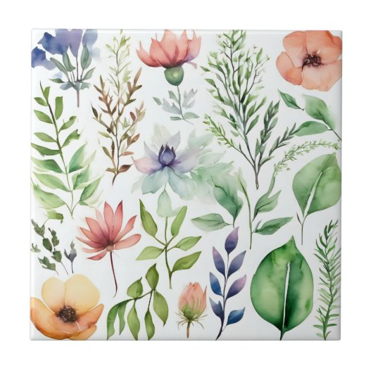 Wit Aquarel Bloem Botanische Tuin Tegeltje (Voorkant)