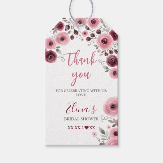 Wit aquarel bloem bruiloftsborrel cadeaulabel (Voorkant)