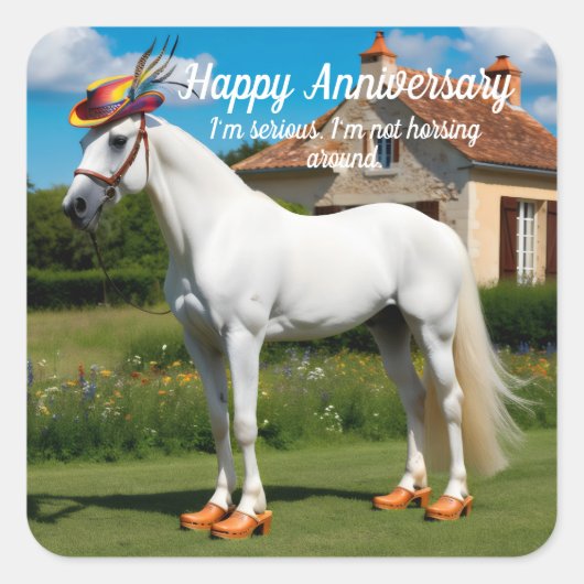 Wit Arabisch Paard met pet en klompen Vierkante Sticker (Voorkant)