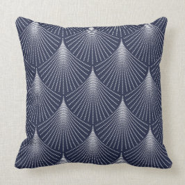 Wit Art-deco geometrisch patroon op blauw Kussen