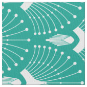 Wit art-deco patroon op turquoise stof (Close Up)