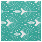 Wit art-deco patroon op turquoise stof (Swatch)