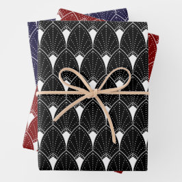Wit Art Deco-patroon op zwart Inpakpapier Vel