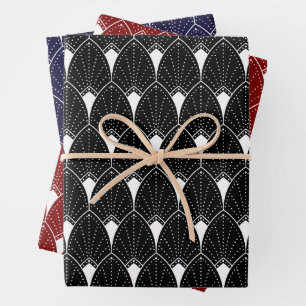 Wit Art Deco-patroon op zwart Inpakpapier Vel