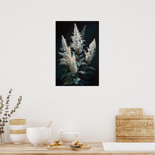 Wit Astilbe Bloem Art Print Poster (Keuken)