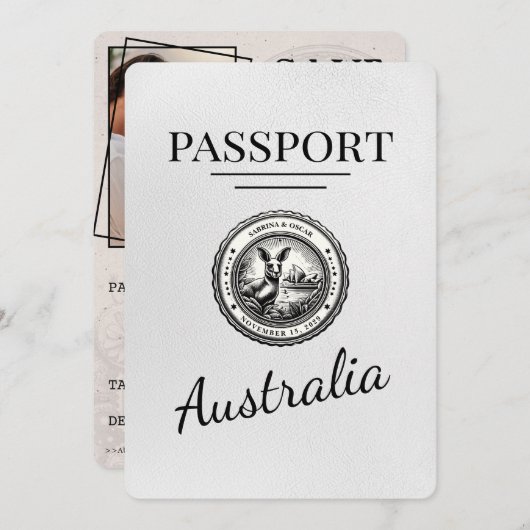 Wit Australisch paspoort Bewaar de datum Save The Date (Voorkant / Achterkant)