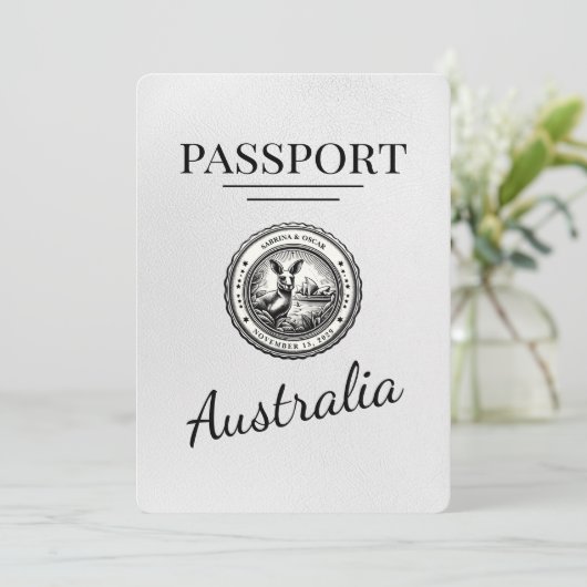 Wit Australisch paspoort Bewaar de datum Save The Date (Staand voorkant)