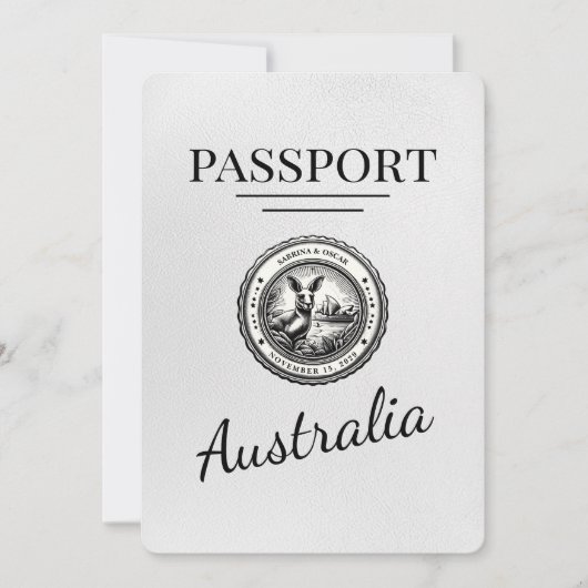 Wit Australisch paspoort Bewaar de datum Save The Date (Voorkant)