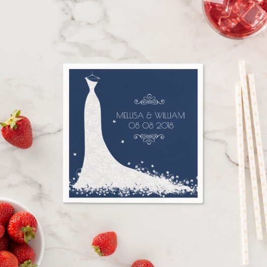 Wit-avondenweddenschap en blauwe achtergrond servet (Insitu)