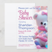 Wit Baby Beer met Roze & Blauwe Douche Kaart (Voorkant / Achterkant)