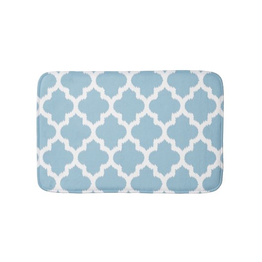 Wit & Baby Blauw Ikat Quatrefoil Patroon Badmat (Voorkant)