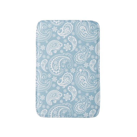 Wit & Baby Blauw  Paisley Badmat (Voorkant Verticaal)