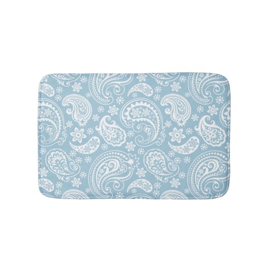 Wit & Baby Blauw  Paisley Badmat (Voorkant)