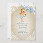 Wit Baby Boy Beer & Blauw Bow Burlap Baby shower Kaart (Voorkant)