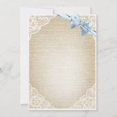 Wit Baby Boy Beer & Blauw Bow Burlap Baby shower Kaart (Achterkant)