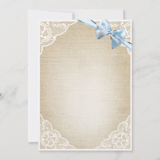 Wit Baby Boy Beer & Blauw Bow Burlap Baby shower Kaart (Achterkant)