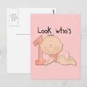 Wit Baby Meisje 1e Verjaardag Tshirts en Gifts Briefkaart (Voorkant / Achterkant)