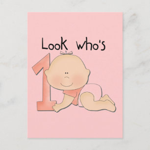Wit Baby Meisje 1e Verjaardag Tshirts en Gifts Briefkaart