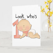 Wit Baby Meisje 1e Verjaardag Tshirts en Gifts Kaart (Gele Bloem)