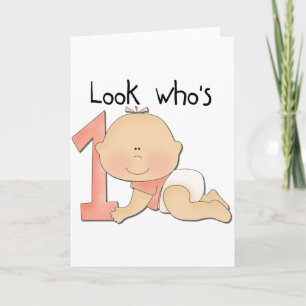 Wit Baby Meisje 1e Verjaardag Tshirts en Gifts Kaart