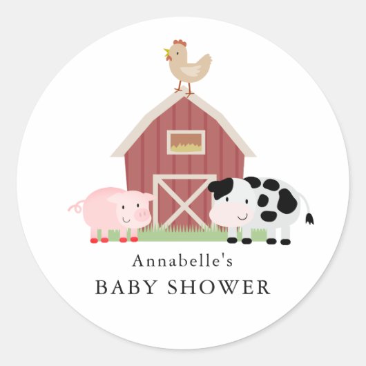 Wit Baby shower van boerderijdieren Ronde Sticker (Voorkant)