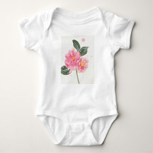 Wit baby T-shirt met roze camellia (Voorkant)