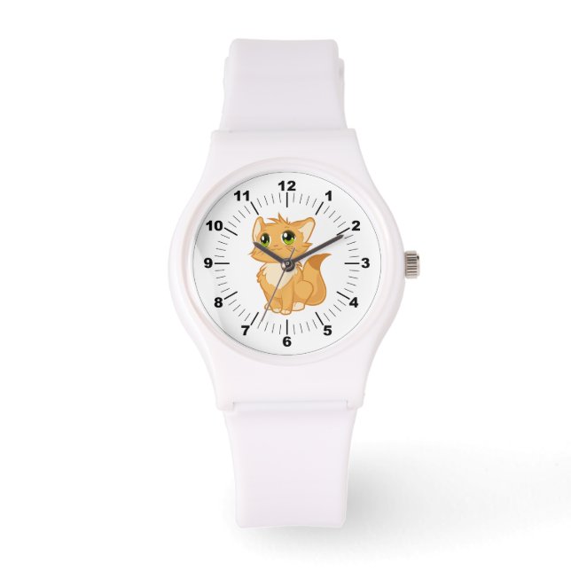 Wit bandhorloge - Schattige Cat Horloge (Voorkant)