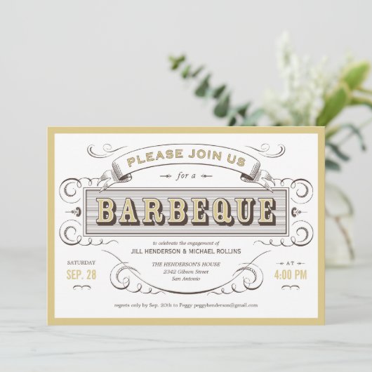 Wit   Barbeque Cookout Invitation Kaart (Staand voorkant)