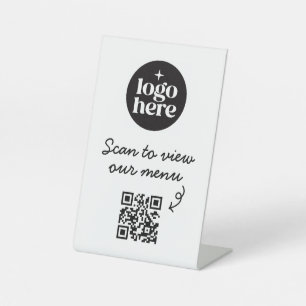 Wit Basis Zakelijk Logo Menu QR Code Reclamebord Met Voetstuk