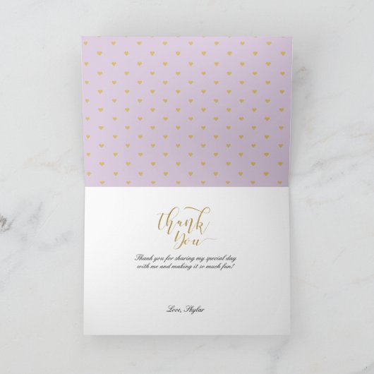 Wit-Bedankt Dress Lavender & Gold Bedankkaart (Binnen)