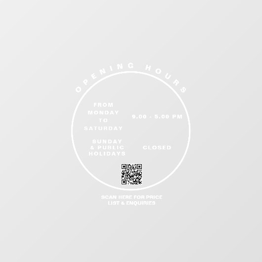 Wit bedrijf openingsuren Ronde moderne script Raamsticker (Vel)