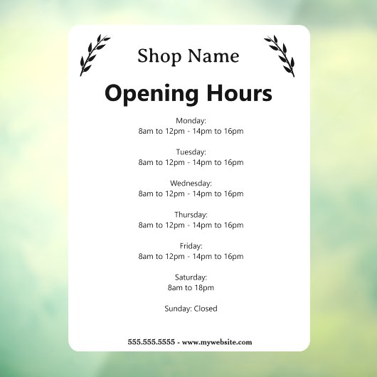 Wit bedrijf openingsuren vensterfolie raamsticker (Vel 3)