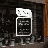 Wit bedrijfs welkom & uren raamsticker