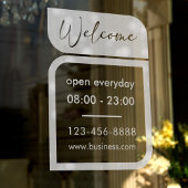 Wit bedrijfs welkom & uren raamsticker