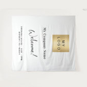 Wit bedrijfslogo naam openingsuren wandkleed (Voorkant (horizontaal))