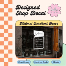 Wit bedrijfslogo welkom en openingsuren venstersti