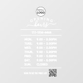 Wit bedrijfsopeningsuren logo en qr-code raamsticker (Vel)