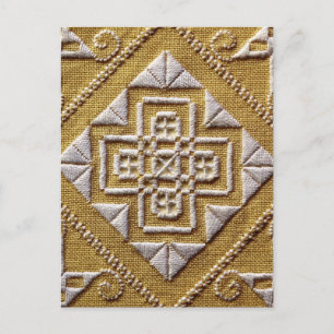 Wit BEDRUKT borduurwerk 1 op linnen op maat Briefkaart