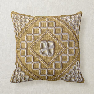 Wit BEDRUKT borduurwerk op linnen op maat Kussen