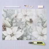 Wit Bedrukt Decoupage Papier Met Winterbloemen (Craft)
