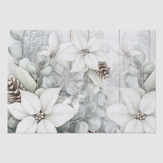 Wit Bedrukt Decoupage Papier Met Winterbloemen (Voorkant)